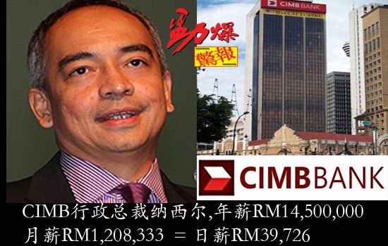 CIMB行政总裁平均月薪约是121万