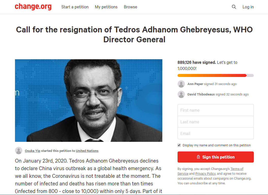 Call for the resignation of Tedros Adhanom Ghebreyesus, WHO Director General